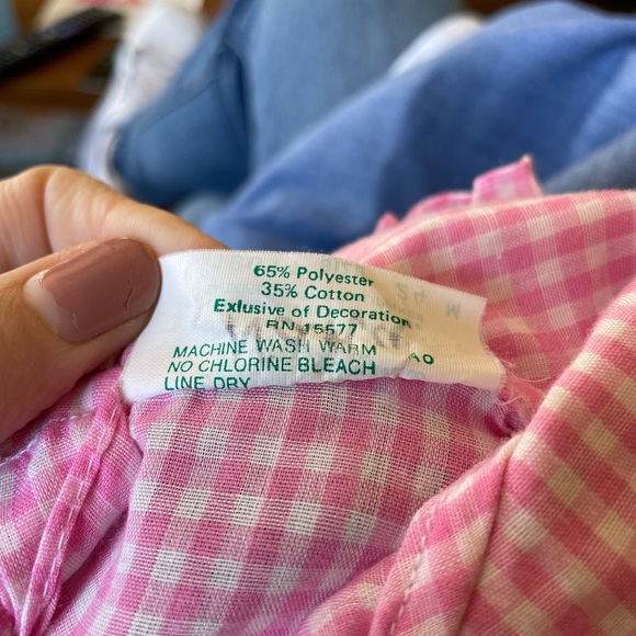 80s vintage 2 piece set overalls and short sleeved gingham top Peter pan collar - Picture 6 of 6